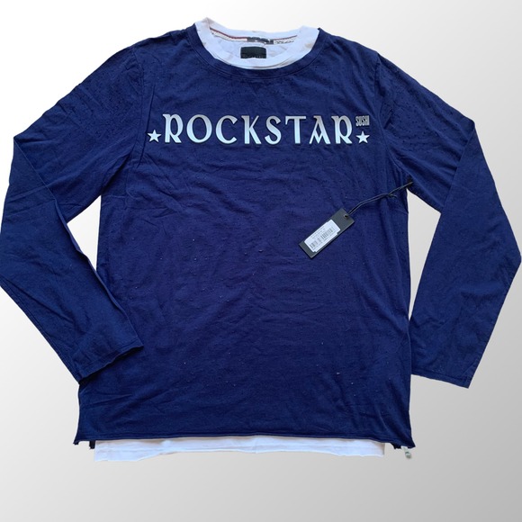 Rockstar Other - ROCKSTAR Sushi Men's Size XL Distressed Blue Double Layer L/S Grunge Streetwear